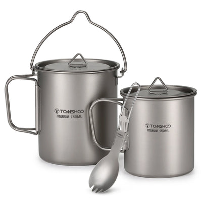 Titanium Cook Set — 750 ml Pot, 450 ml Mug and Spork, Nests in One Mesh Bag