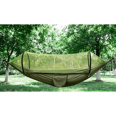 Camping Hammock With Mosquito Net — 260 × 140 cm, Parachute Nylon, Straps and Carabiners Included