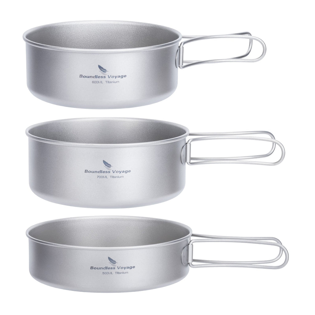 Boundless Voyage Ti2032C Titanium Cook Set — 3 Nesting Pieces, 500/600/700 ml, 245 g