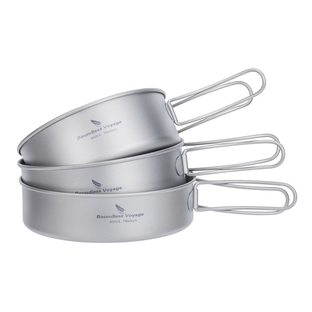 Boundless Voyage Ti2032C Titanium Cook Set — 3 Nesting Pieces, 500/600/700 ml, 245 g