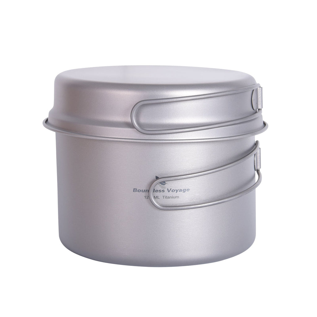 Boundless Voyage Ti2110C Titanium Pot and Pan Set — 1.2 L Pot, 500 ml Pan, Fits a 230 g Canister