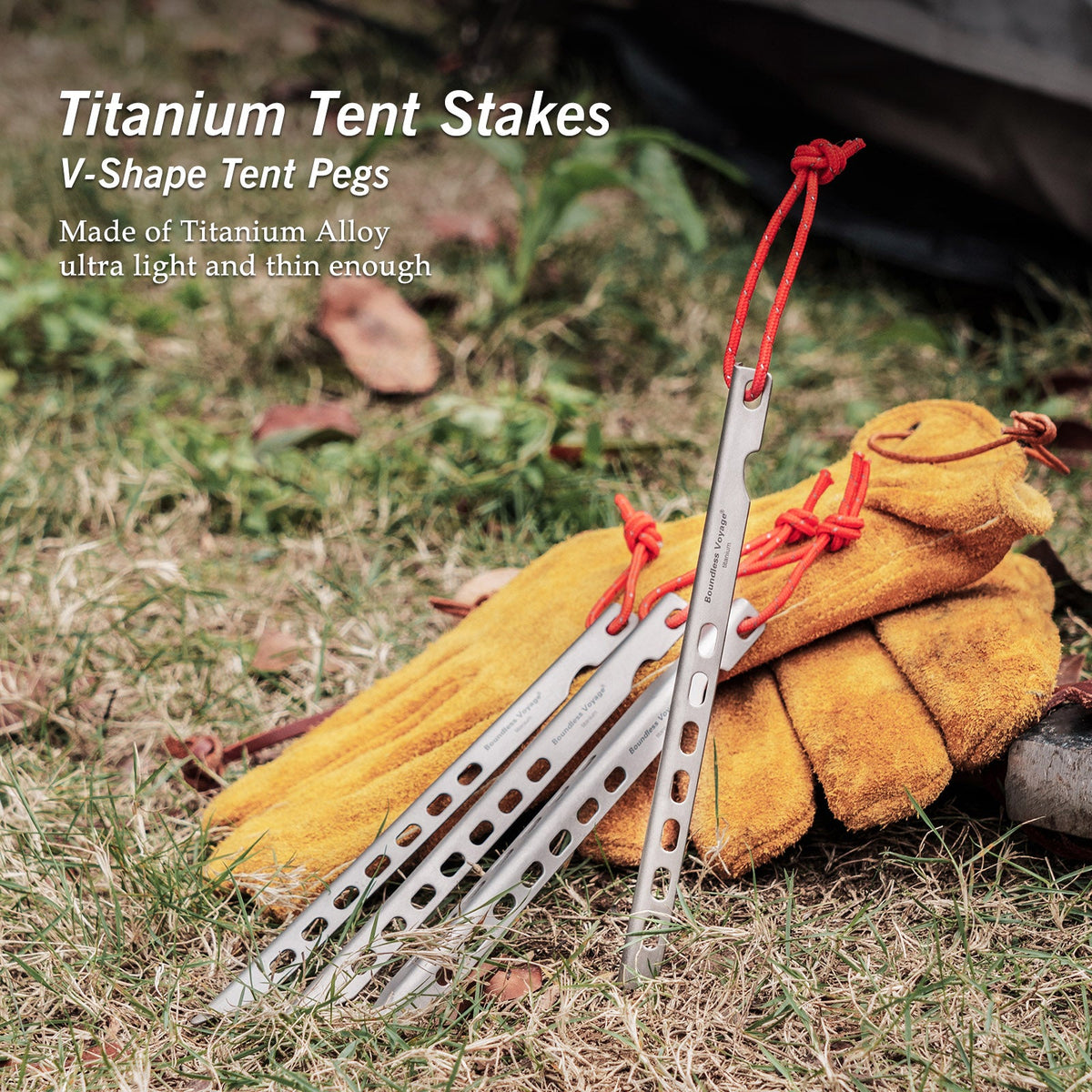 Boundless Voyage Ti4008P Titanium V Tent Stakes — 16.5 cm, About 10 g Each, Packs of 6, 8 or 12