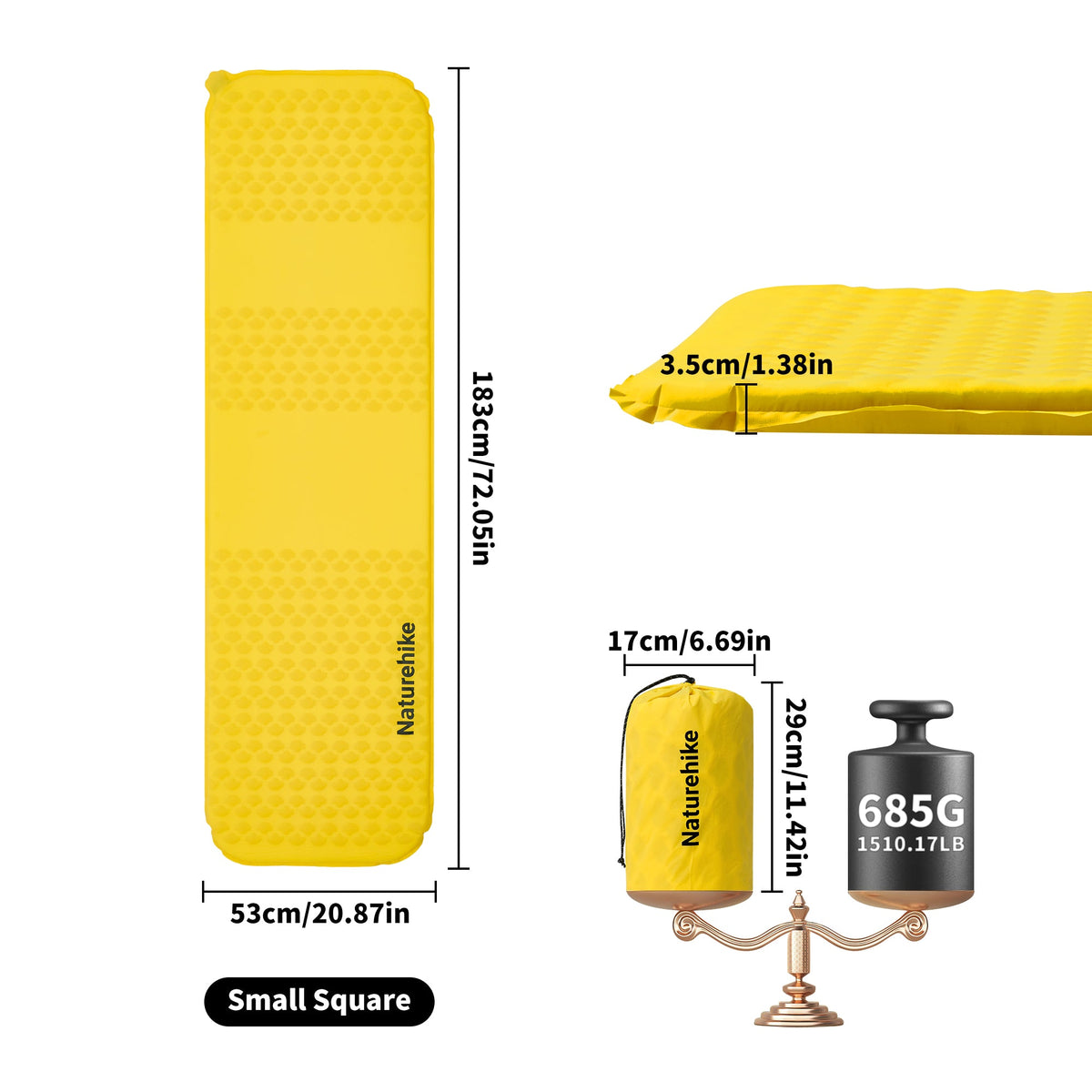 Naturehike Yugu R3.6 Self-Inflating Sleeping Mat — R-Value 3.6, 3.5 cm Foam, from 610 g