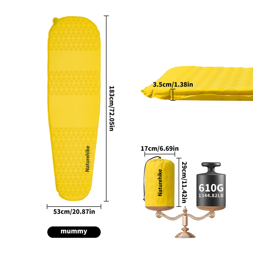 Naturehike Yugu R3.6 Self-Inflating Sleeping Mat — R-Value 3.6, 3.5 cm Foam, from 610 g