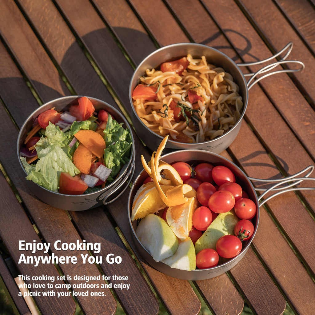 Boundless Voyage Ti2032C Titanium Cook Set — 3 Nesting Pieces, 500/600/700 ml, 245 g