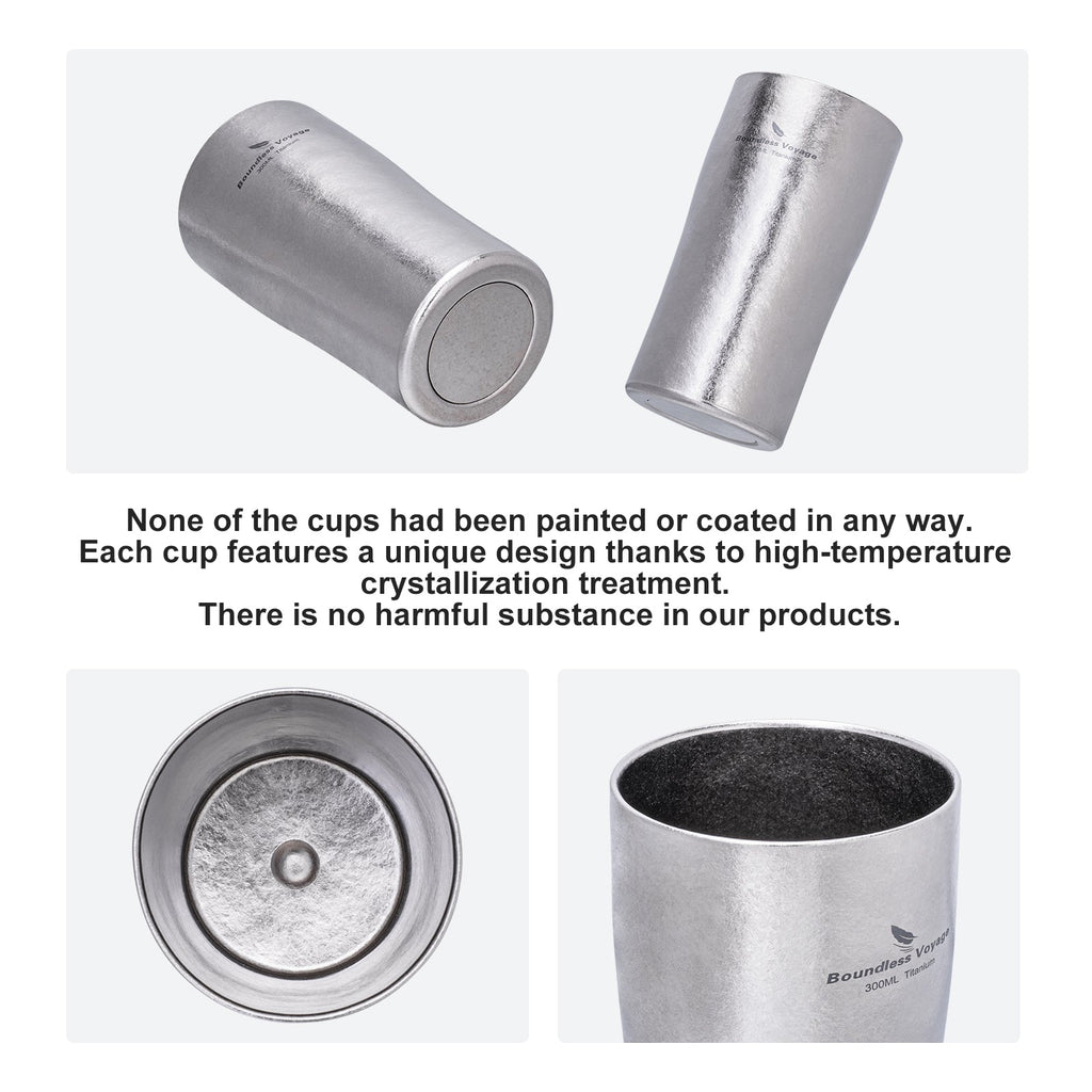 Boundless Voyage Ti3246D Double-Wall Titanium Cup — 300 ml, 87 g, Crystallised Finish