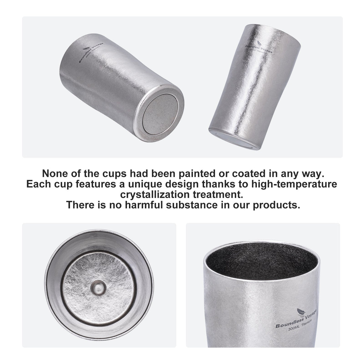 Boundless Voyage Ti3246D Double-Wall Titanium Cup — 300 ml, 87 g, Crystallised Finish