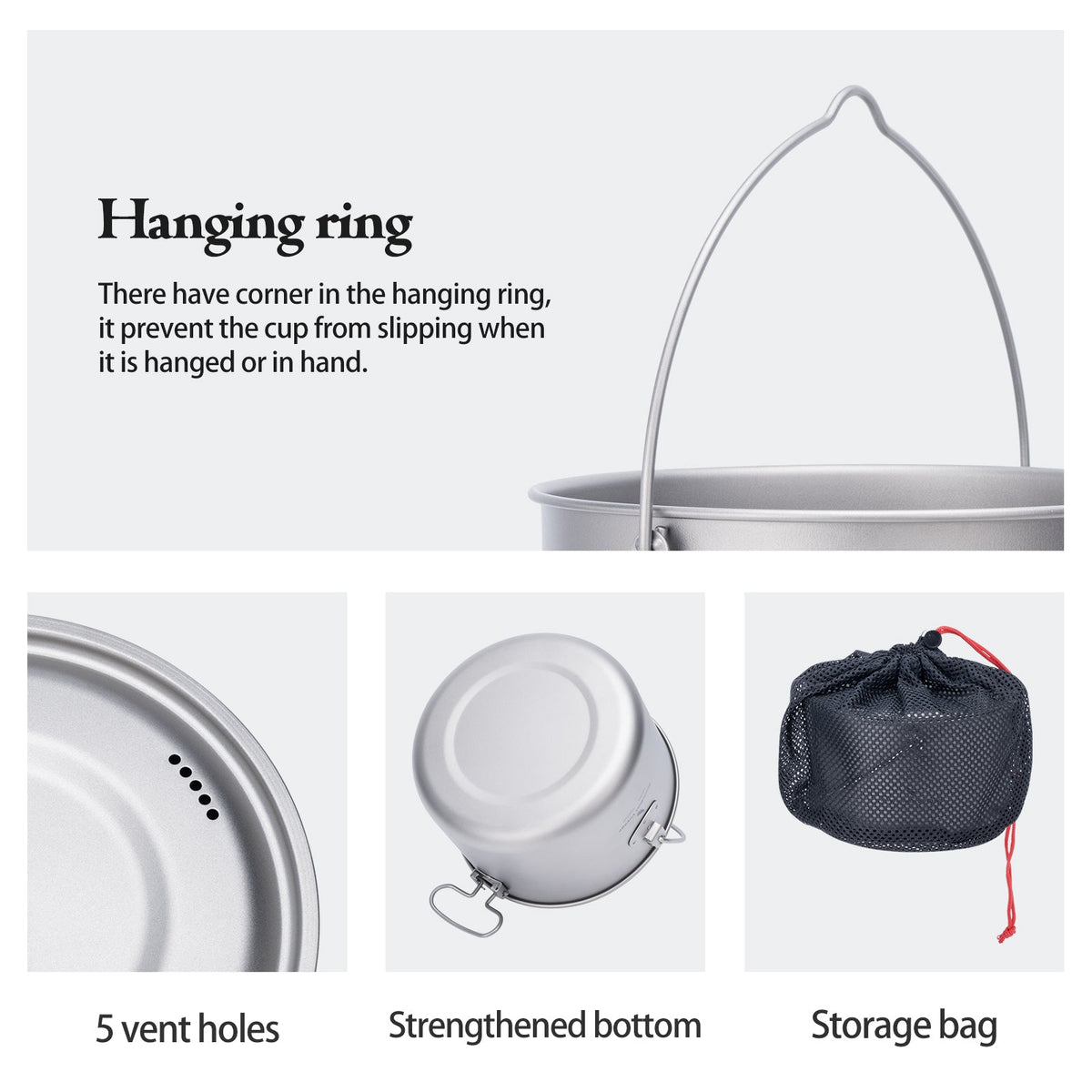 Boundless Voyage Titanium Hanging Pot — 1.95 L or 2.9 L, Bail Handle, Strainer Lid