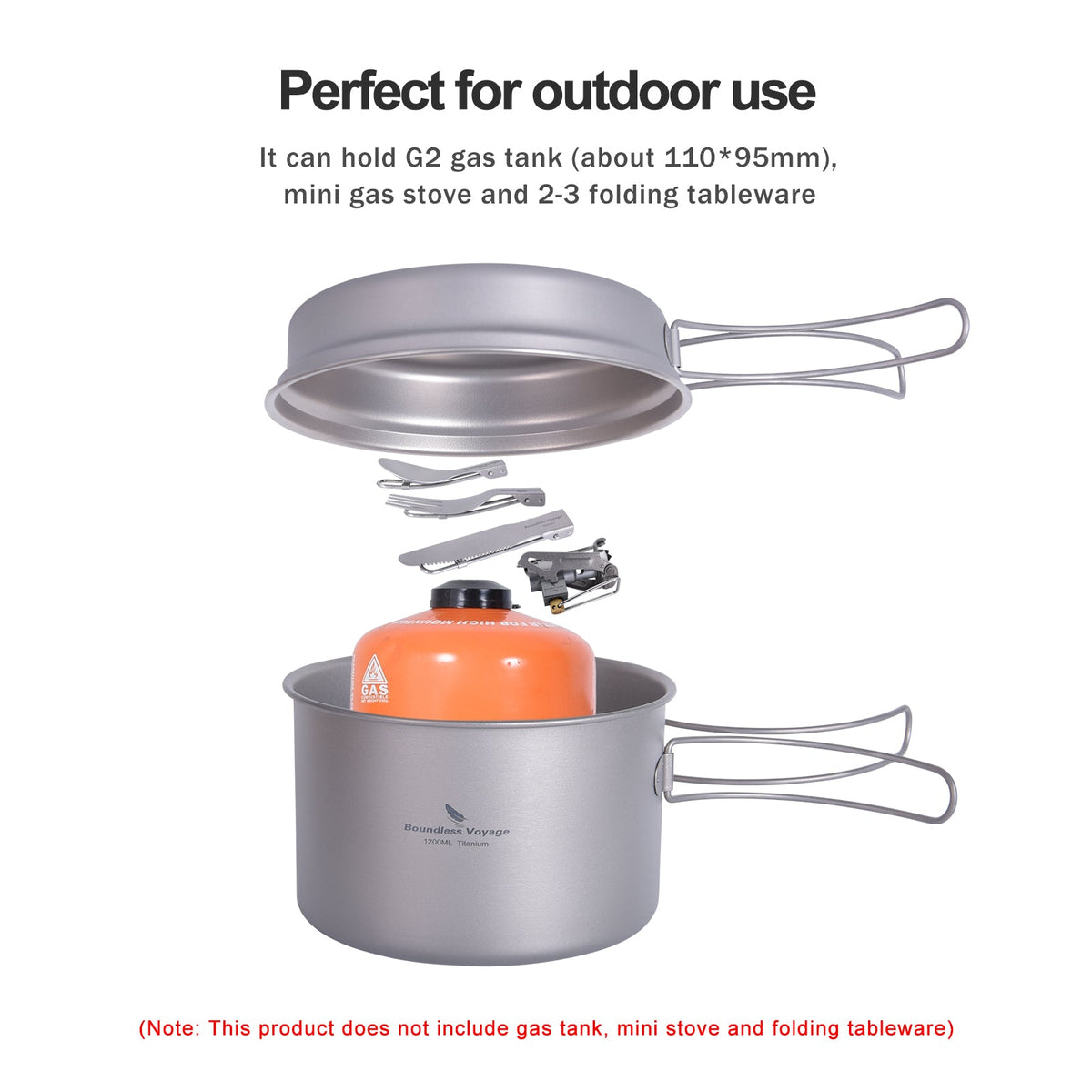 Boundless Voyage Ti2110C Titanium Pot and Pan Set — 1.2 L Pot, 500 ml Pan, Fits a 230 g Canister