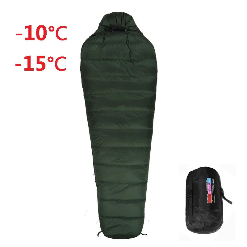 Extreme Cold Duck Down Mummy Bag — 1,500 or 2,000 g of 90% Duck Down, for Deep Winter
