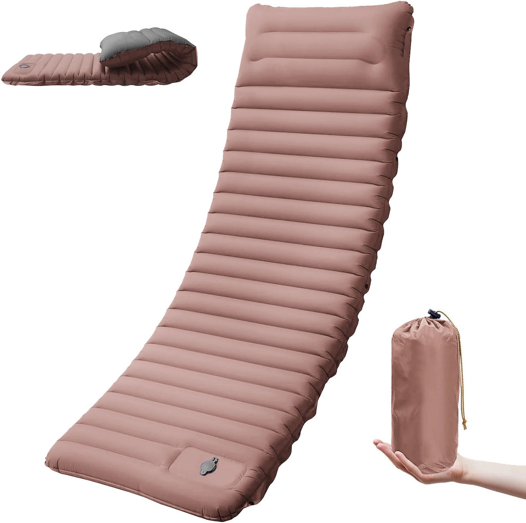 Self-Inflating Camping Mat 10 cm — Foot Pump, Pillow End, 195 × 70 cm, Snaps Into a Double