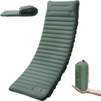 Self-Inflating Camping Mat 10 cm — Foot Pump, Pillow End, 195 × 70 cm, Snaps Into a Double