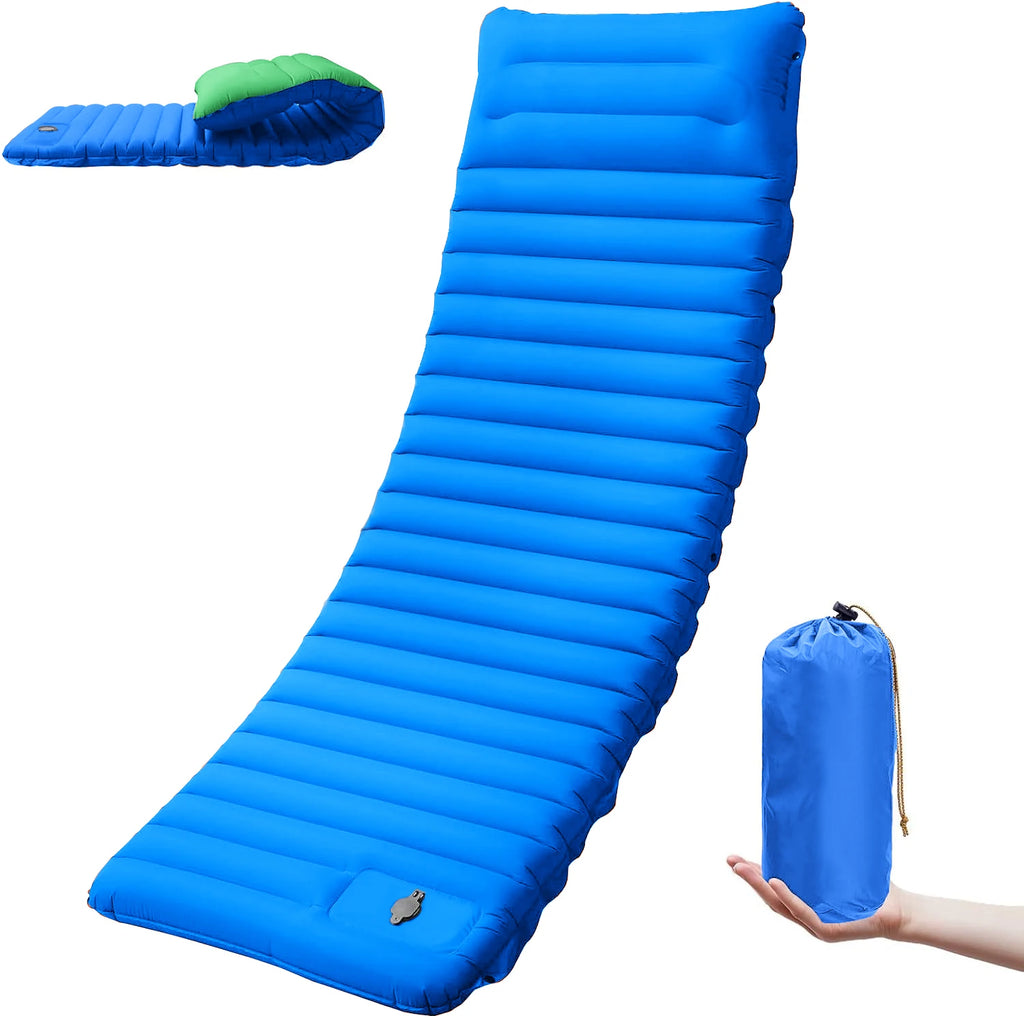 Self-Inflating Camping Mat 10 cm — Foot Pump, Pillow End, 195 × 70 cm, Snaps Into a Double