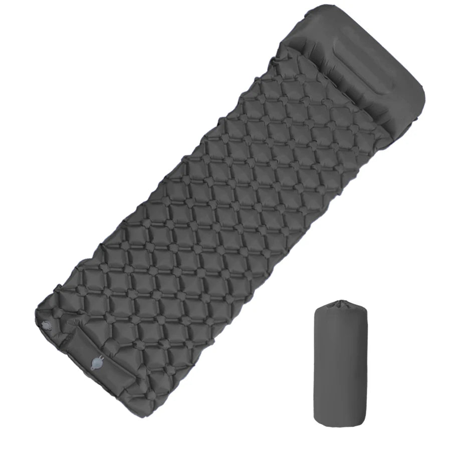 Inflatable Sleeping Pad With Pillow — Built-In Foot Pump, 190 × 60 cm, About 600 g