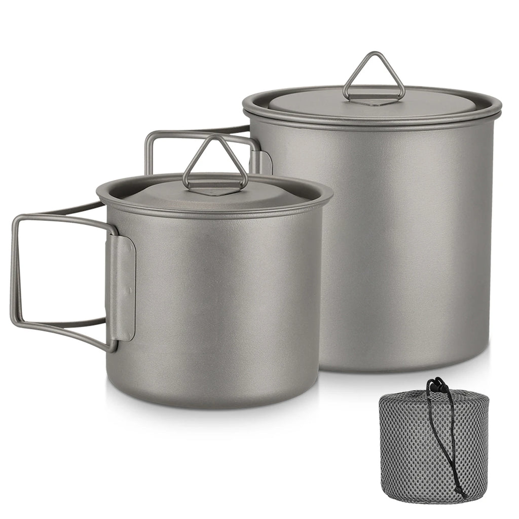 Titanium Mug With Lid — 300 to 750 ml, 75 to 121 g, Folding Handles