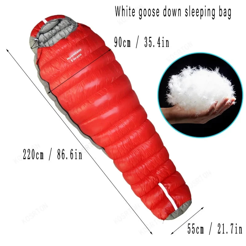 Oversized Goose Down Mummy Bag — 220 × 90 cm, 95% Goose Down, 400 to 1,200 g
