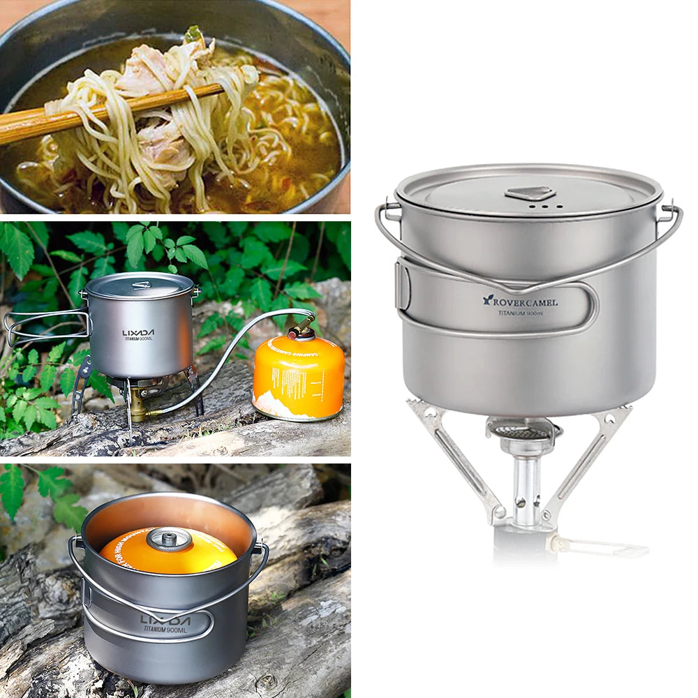 Titanium Pot With Lid — 750, 900 or 1,100 ml, 128 to 156 g, Folding Handles