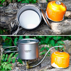 Titanium Pot With Lid — 750, 900 or 1,100 ml, 128 to 156 g, Folding Handles
