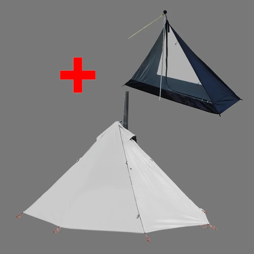 1 Person Pyramid Hot Tent — Stove Jack, Two Doors, 210T Silver-Coated Fly, Aluminium Pole