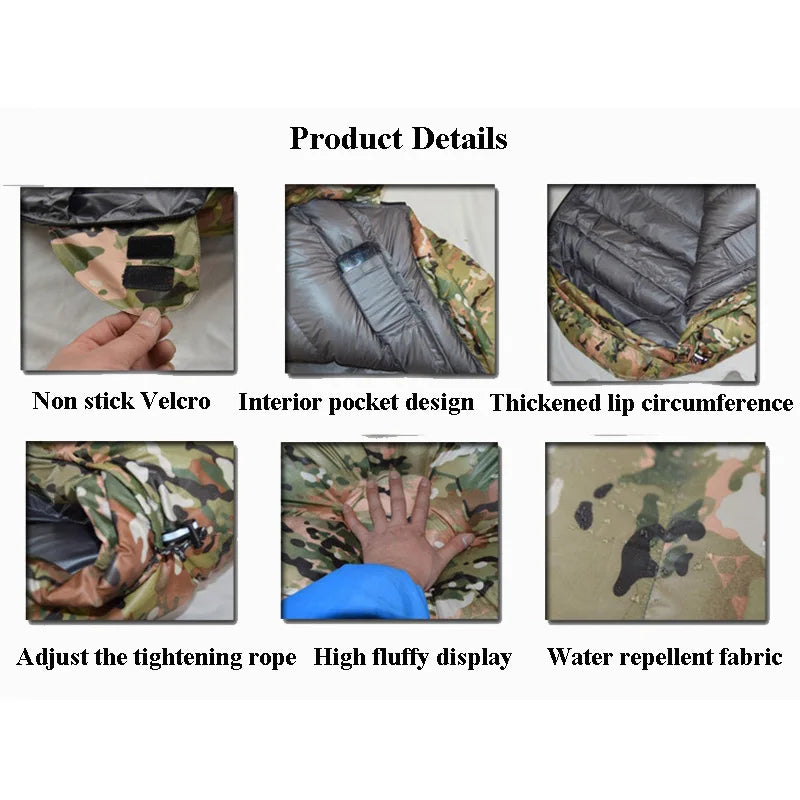 Extreme Cold Duck Down Mummy Bag — 1,500 or 2,000 g of 90% Duck Down, for Deep Winter