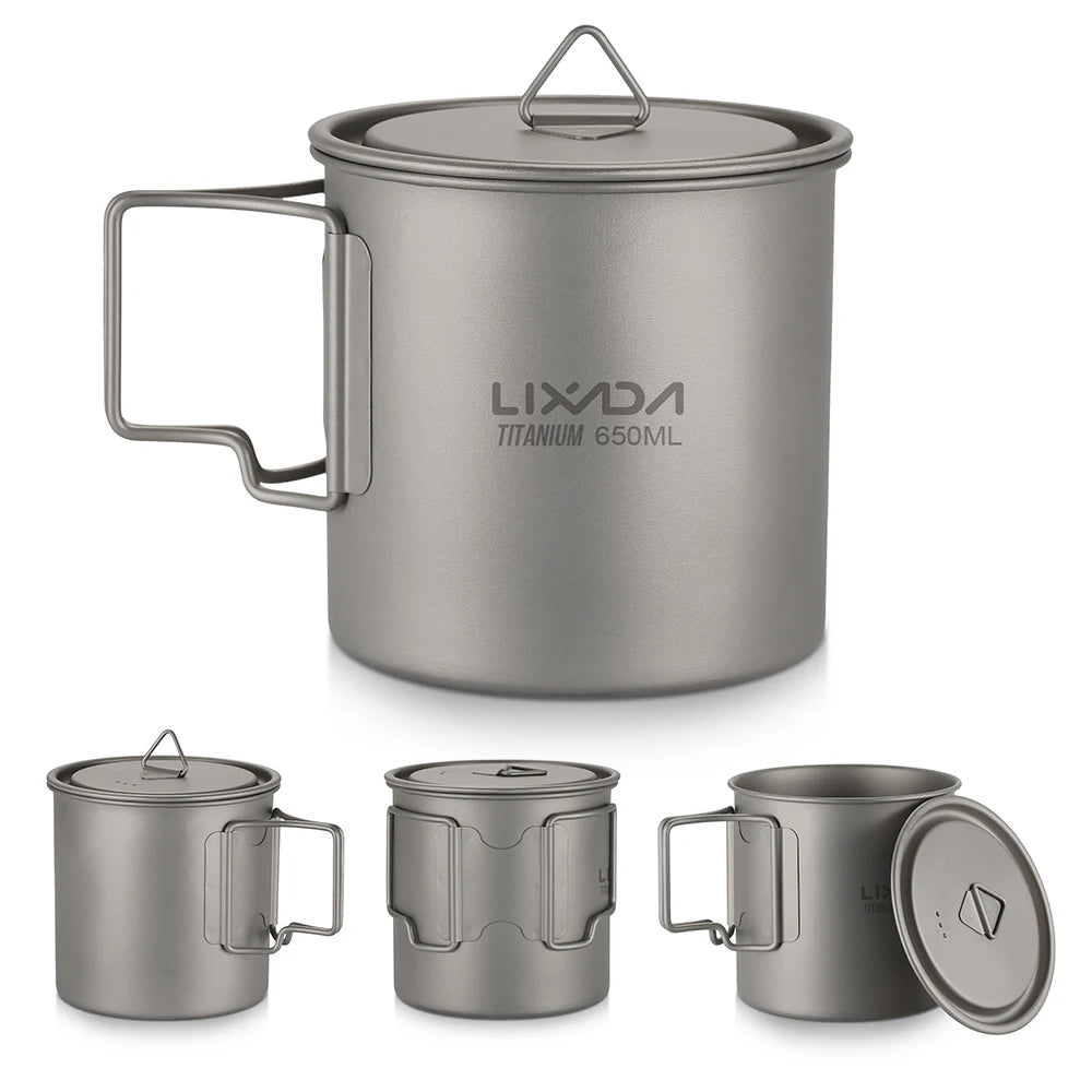 Titanium Mug With Lid — 300 to 750 ml, 75 to 121 g, Folding Handles