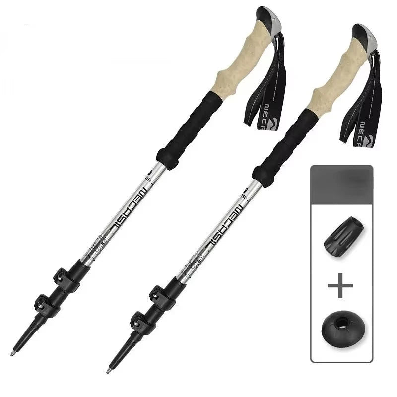 Aluminium Trekking Poles — Telescopic 62 to 135 cm, Cork-Feel Grip, 240 g Each, Pair