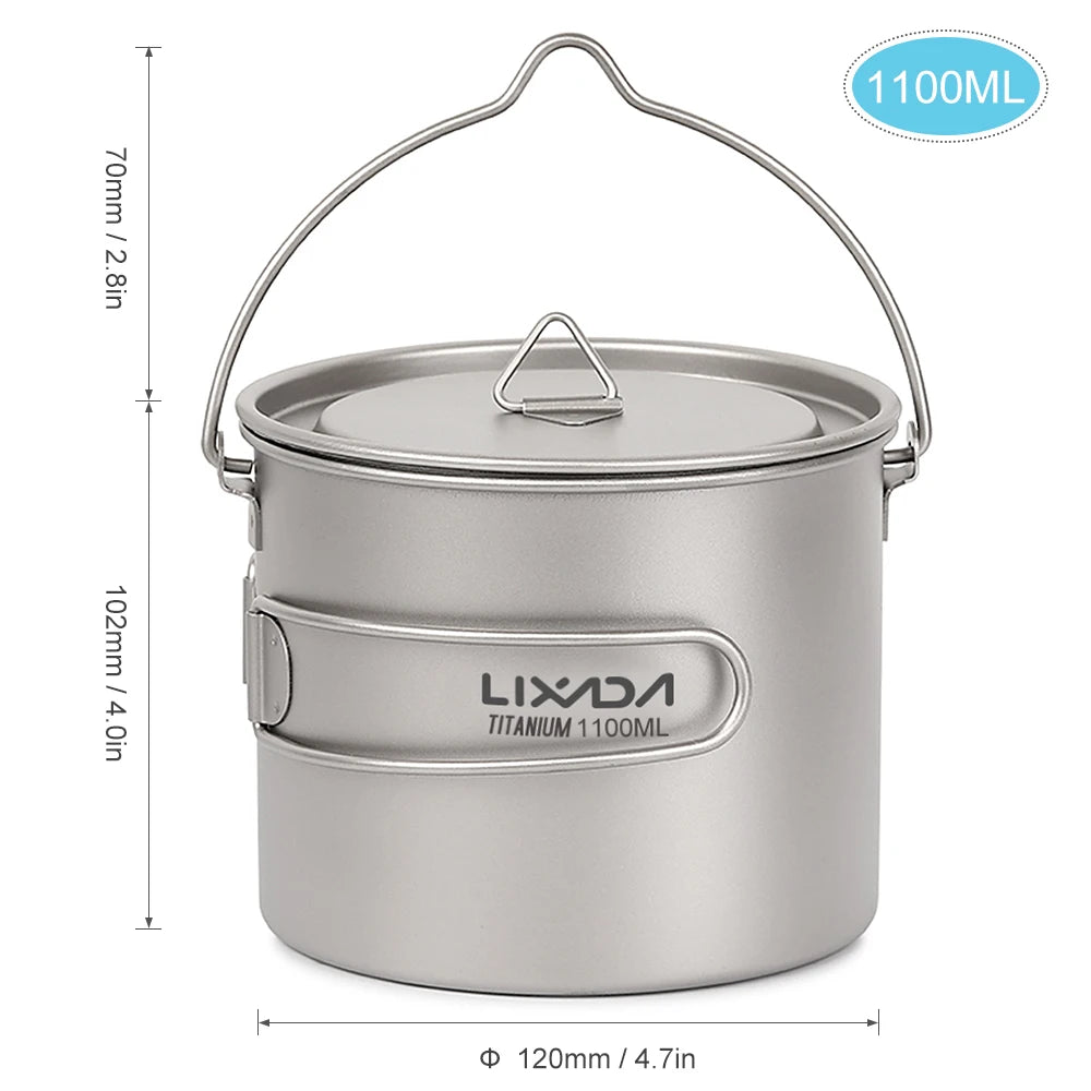 Titanium Pot With Lid — 750, 900 or 1,100 ml, 128 to 156 g, Folding Handles
