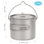 Titanium Pot With Lid — 750, 900 or 1,100 ml, 128 to 156 g, Folding Handles