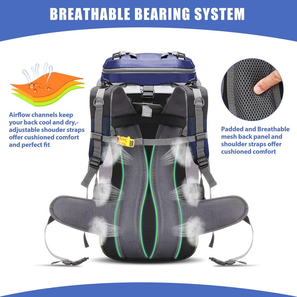 Hiking Backpack 60 L — Padded Hip Belt, Hydration Port, Rain Cover Included