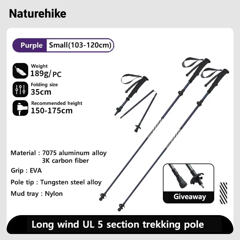 Naturehike Gale Terk UL Z-Fold Trekking Poles — Pair, Carbon/Aluminium, Folds to 35 cm, 189 g a Pole