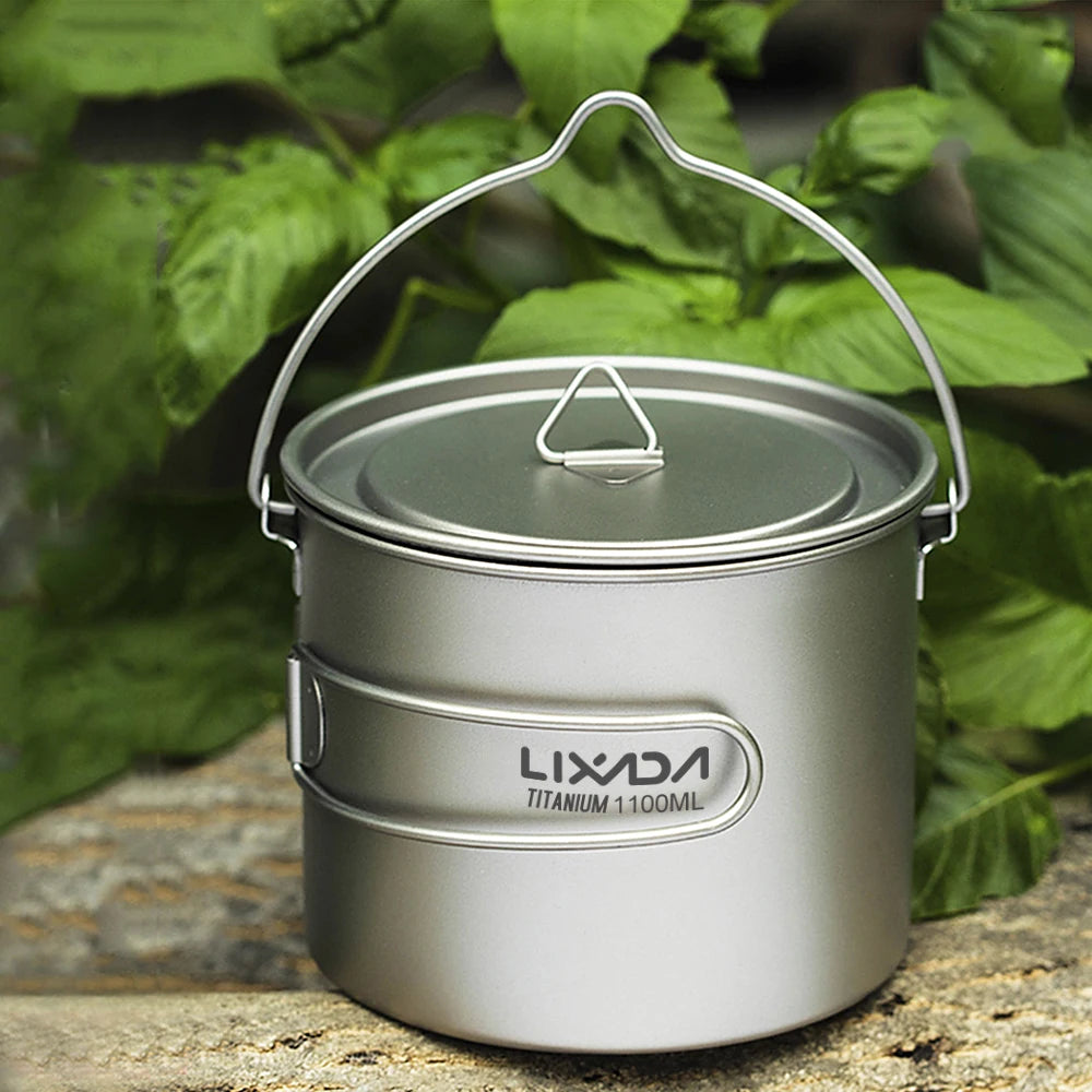 Titanium Pot With Lid — 750, 900 or 1,100 ml, 128 to 156 g, Folding Handles
