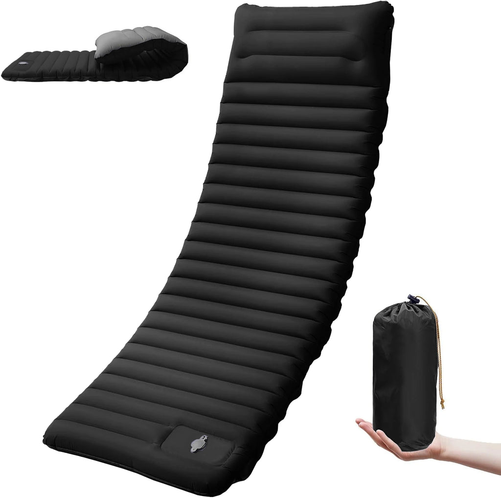 Self-Inflating Camping Mat 10 cm — Foot Pump, Pillow End, 195 × 70 cm, Snaps Into a Double