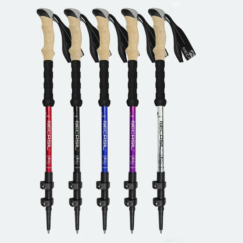 Aluminium Trekking Poles — Telescopic 62 to 135 cm, Cork-Feel Grip, 240 g Each, Pair