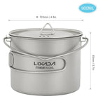 Titanium Pot With Lid — 750, 900 or 1,100 ml, 128 to 156 g, Folding Handles