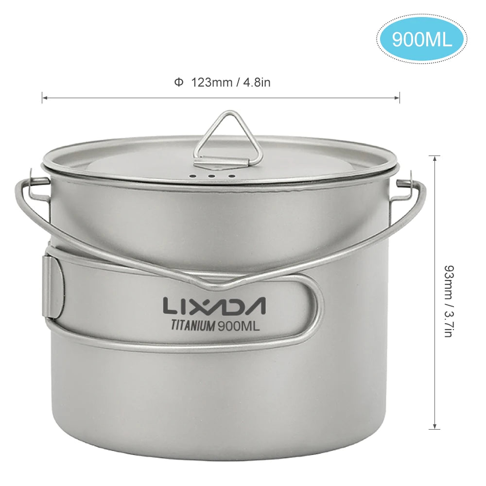 Titanium Pot With Lid — 750, 900 or 1,100 ml, 128 to 156 g, Folding Handles