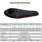 Black Snow Long Goose Down Mummy Bag — 225 cm for Tall Sleepers, 400 to 1,300 g of Down