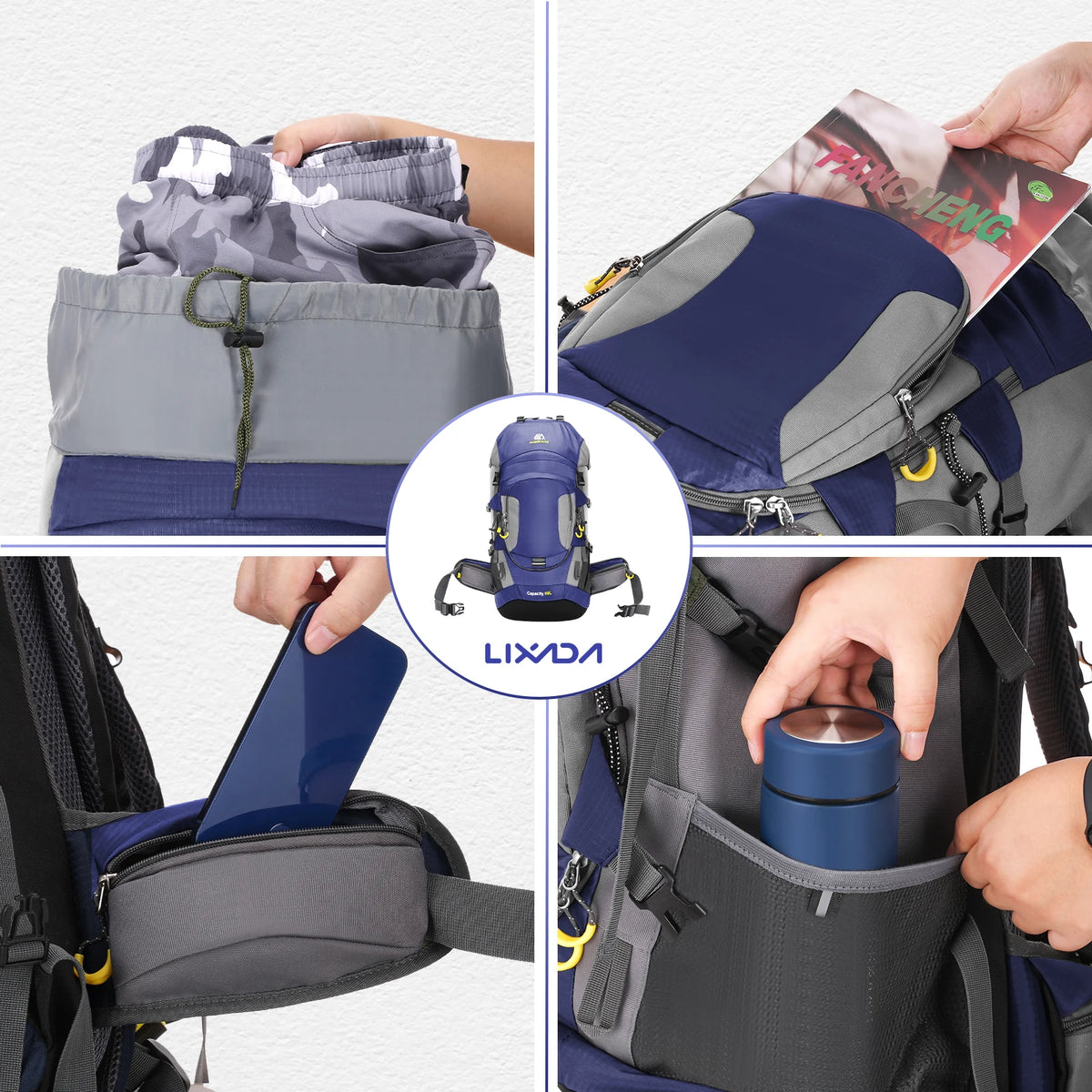 Hiking Backpack 60 L — Padded Hip Belt, Hydration Port, Rain Cover Included