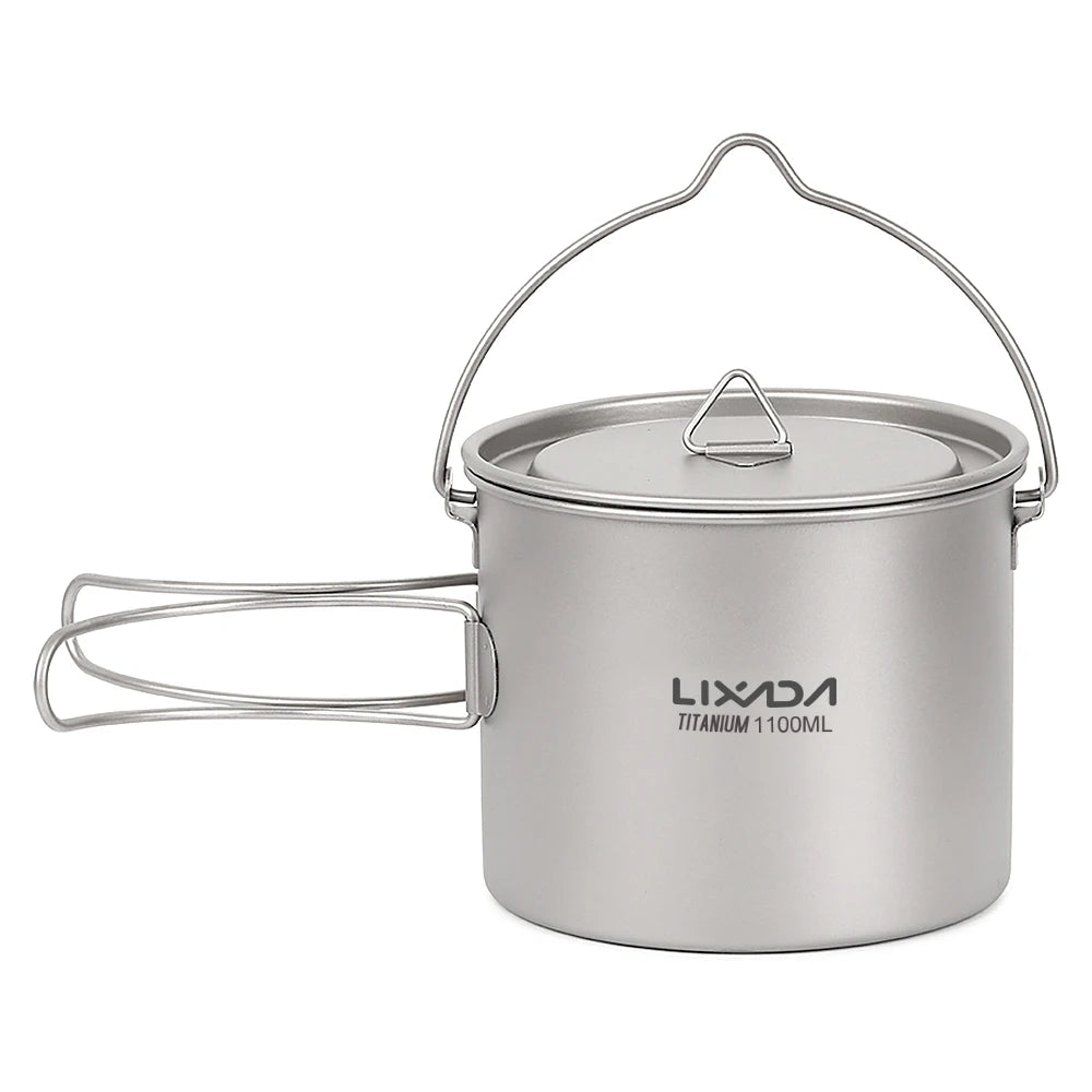 Titanium Pot With Lid — 750, 900 or 1,100 ml, 128 to 156 g, Folding Handles