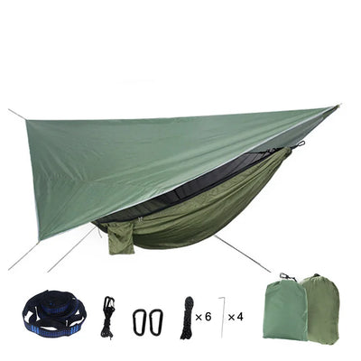Hammock With Mosquito Net and Rain Fly — 290 × 140 cm, 850 g, 230 × 210 cm PU 2000 mm Fly