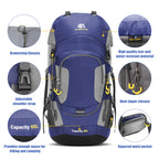 Hiking Backpack 60 L — Padded Hip Belt, Hydration Port, Rain Cover Included
