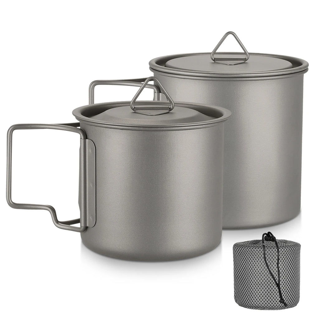 Titanium Mug With Lid — 300 to 750 ml, 75 to 121 g, Folding Handles
