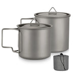 Titanium Mug With Lid — 300 to 750 ml, 75 to 121 g, Folding Handles