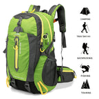 Hiking Backpack 40 L — Water-Repellent Nylon, Padded Back, Hip Belt, Pole and Sleeping Bag Straps