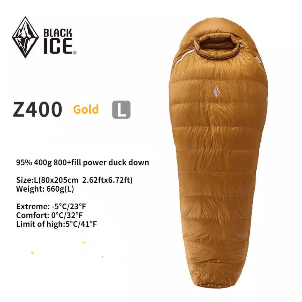 Black Ice Z700 Ultralight Down Sleeping Bag — 800+FP Water-Resistant Goose, 700 g Fill, 10D Shell