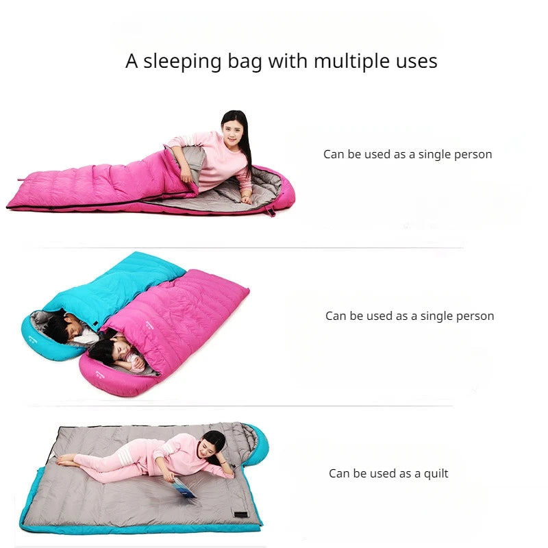 Winter Goose Down Envelope Bag — 600 to 1,000 g of 90% Goose Down, 210 × 80 cm, Opens Into a Quilt