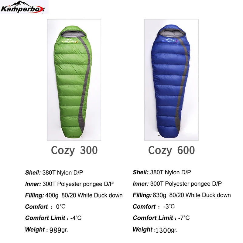 Long Duck Down Sleeping Bag Cozy 600 — 630 g of 80/20 Down, 1.3 kg, 220 cm, Comfort −3°C