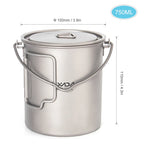Titanium Pot With Lid — 750, 900 or 1,100 ml, 128 to 156 g, Folding Handles