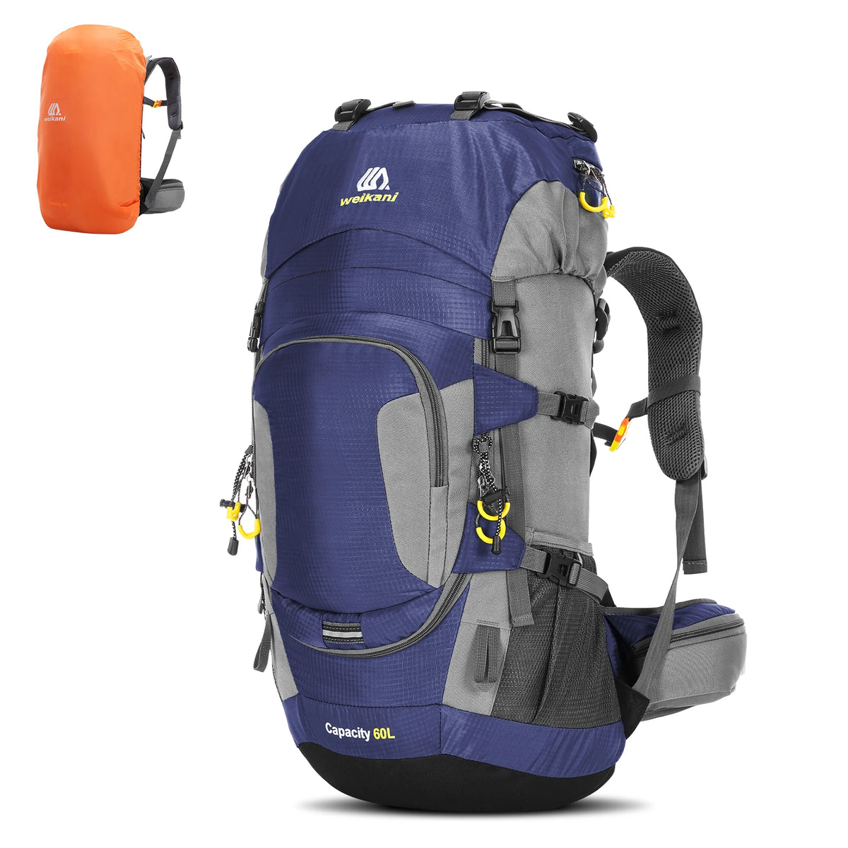 Hiking Backpack 60 L — Padded Hip Belt, Hydration Port, Rain Cover Included