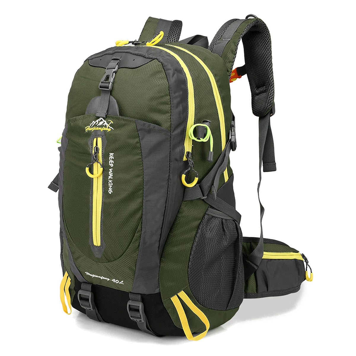 Hiking Backpack 40 L — Water-Repellent Nylon, Padded Back, Hip Belt, Pole and Sleeping Bag Straps