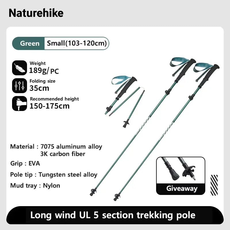 Naturehike Gale Terk UL Z-Fold Trekking Poles — Pair, Carbon/Aluminium, Folds to 35 cm, 189 g a Pole